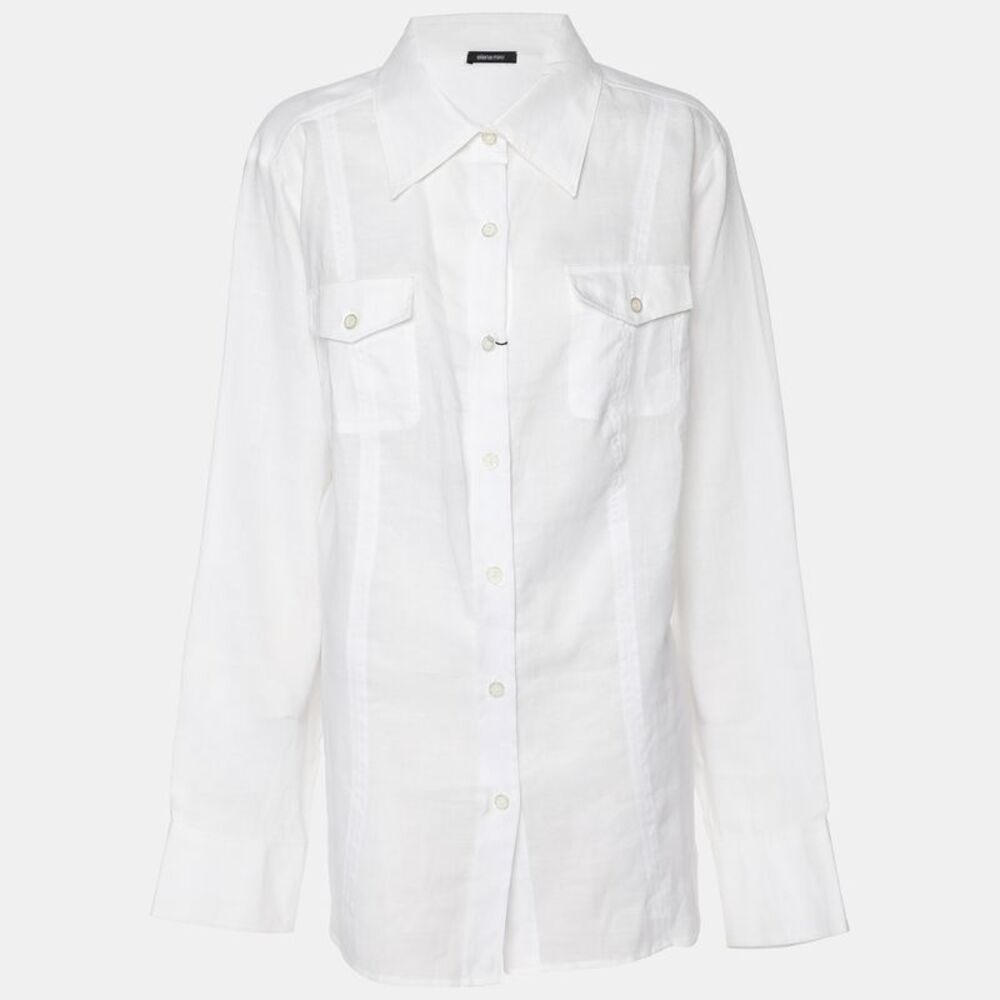 Elena Miro White Linen Button Front Shirt Xxxl